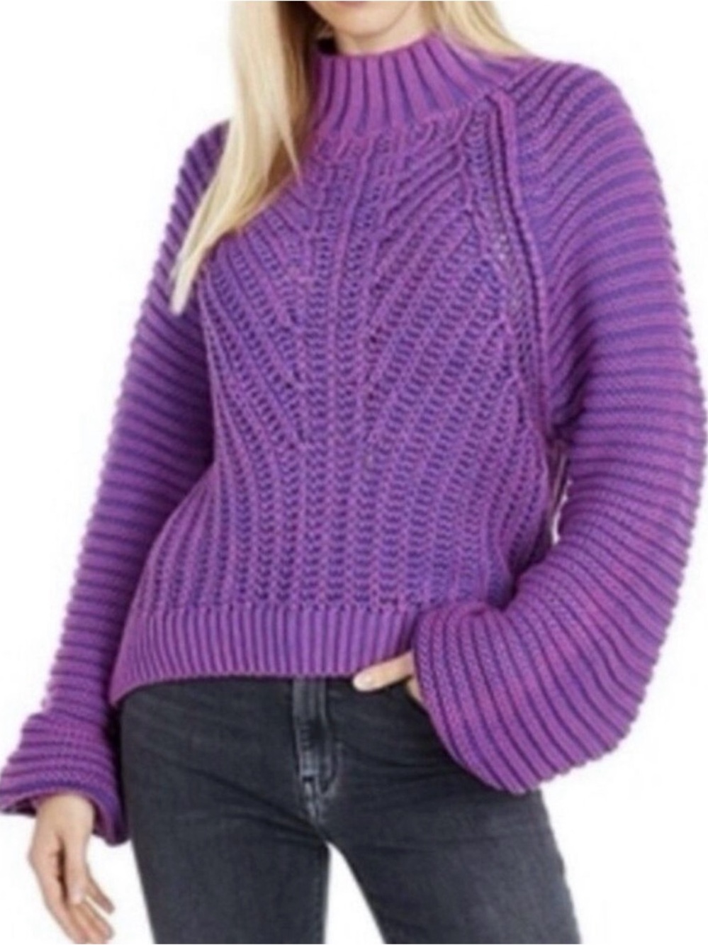 Free People Sweetheart Sweater Glowing Orchid Purple Chunky
Knit High Neck